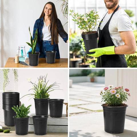 30 Pack Two Gallon Plant Nursery Pots Thickened Soft Plastic Seedling Starter Pots With Drainage Holes For Indoor Outdoor Gardening For Home Growers Of Flowers Succulents Cuttings And Transplanting Black