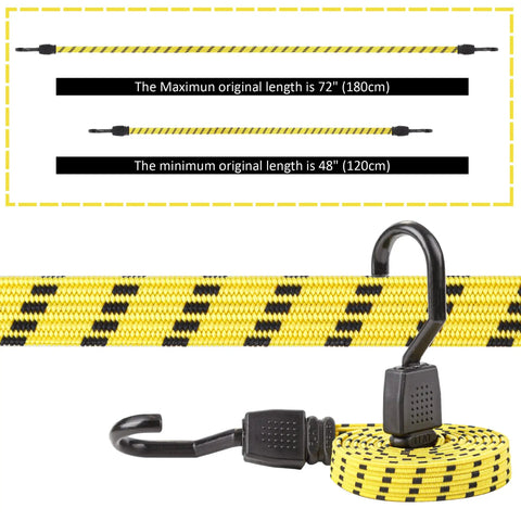 Ultra 48 Inch Flat Bungee Cord 4 Pack Yellow Black With Ultra Hooks Glass Filled Nylon Outer Sheath And Steel Core