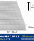 Heavy Duty 1 Inch 18 Gauge Brad Nails 6000 Count Zinc Plated Rust Resistant Steel For Trim And Woodworking profile and dimensions