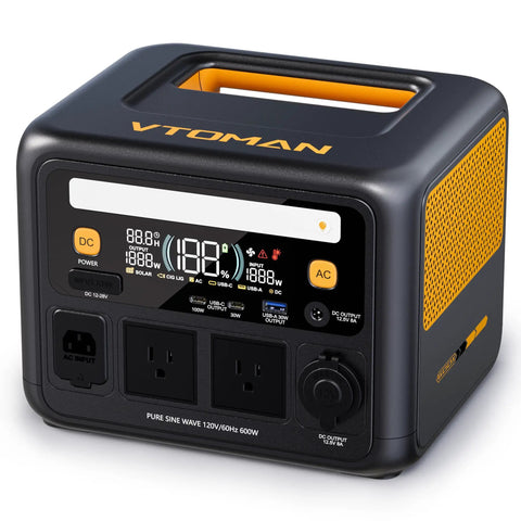 600W Portable Power Station With 268.8Wh Lifepo4 Battery And Pure Sine Wave Output, compact design, handle, display panel.
