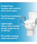 3.5 Inch Raised Toilet Seat With Arms For Easy Sit And Stand with padded handles and universal fit on elongated toilet