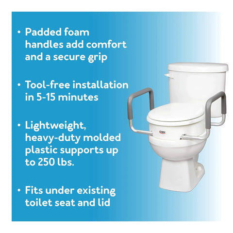 3.5 Inch Raised Toilet Seat With Arms For Easy Sit And Stand with padded handles and universal fit on elongated toilet