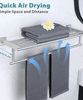 Double Bar 24 Inch Wall Mounted Towel Rack In Brushed Nickel SUS304 Stainless Steel with towels on both tiers for bathroom use