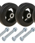 Heavy Duty Rubber On Cast Iron Wheel Set Of 4 For Dumpsters And Carts 6x2 Inch Wheels With 2000 Lb Total Capacity, Roller Bearings, Includes Axle Bolts And Reducer Bushings