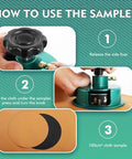 Steps to use the disc sampler cutter for Digital Fabric GSM Scale 1000g with 3 textile units on orange fabric sample