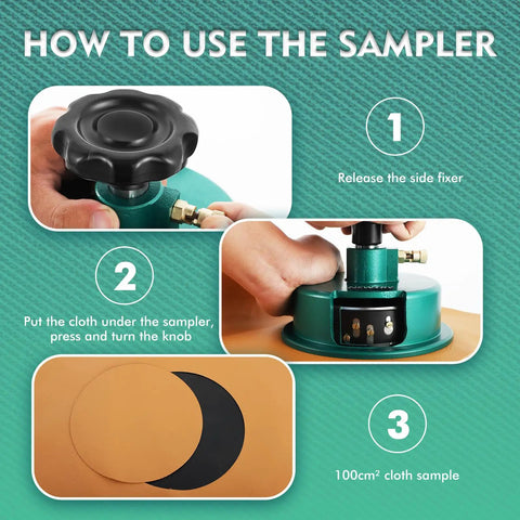 Steps to use the disc sampler cutter for Digital Fabric GSM Scale 1000g with 3 textile units on orange fabric sample