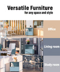 32.5 Inch Flip Top Side Table With Detachable Wheels And Large Storage, Buffet Cabinet, Corner Bookshelf, Wall Shelf, Cube Organizer And Bedside Table For Modern Home Decor In Blue shown in office, living room, and study room settings.