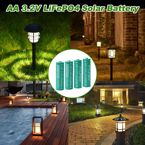 AA 3.2V LiFePO4 650mAh Solar Battery Pack For Backyard Solar Lights 6 Pack Rechargeable LiFePO4 Cells in outdoor setting