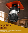 Heavy Duty Router Table Lift System For 4 2 Inch Router Motors With Solid Aluminum Base Plate showing compatible router mounted.