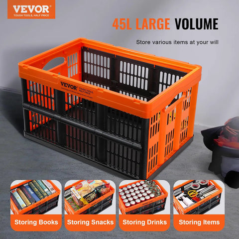 Collapsible 45L Storage Crates Set of 3 With Handles, Go To Stackable Bins For Tools Books Food Drinks Camping And Travel