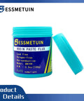 Rosin Paste Flux No Clean No Fuss Lead Free Halogen Free Soldering Paste For Phone Boards PCBs And BGA Repair Fast Wetting Low Smoke Easy Solder Flow RoHS Compliant 3.5oz Bottle with lid off