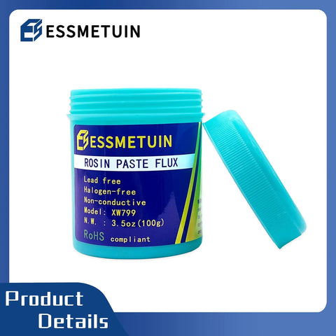 Rosin Paste Flux No Clean No Fuss Lead Free Halogen Free Soldering Paste For Phone Boards PCBs And BGA Repair Fast Wetting Low Smoke Easy Solder Flow RoHS Compliant 3.5oz Bottle with lid off