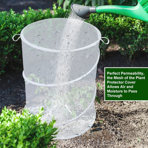 4 Pack Pop Up Plant Covers With Stakes, 20 Inch High By 13 Inch Diameter White Mesh Insect Barrier Garden Guards For Outdoor Plants, Breathable Animal Pest Protection, Easy Setup Mini Greenhouse