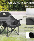 Oversized Padded Camping Chairs Set of 2 for Adults, Heavy Duty Foldable Lawn Chairs With XL Wide Seat and 450LBS Capacity, Black and Grey