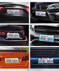 Various vehicles with Sparkly Bling License Plate Frame with Crystal Rhinestones and Diamond Screw Set Two Pack AB Color.