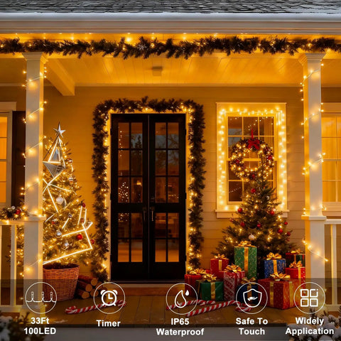 Battery Powered Christmas String Lights 33ft With 100 LED Remote Dimmable Timer Warm White Fairy Lights For Wedding Party Garden Decor Indoor Outdoor No Fuss Setup Safe For Kids And Pets