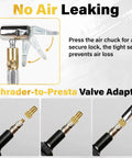 No Hassle Flexible Twenty Inch Tire Inflator Hose Adapter With Quick Release Schrader Valve And Straight Up Universal Air Pump Replacement For Cars And Trucks, showing air chuck and valve adapter.