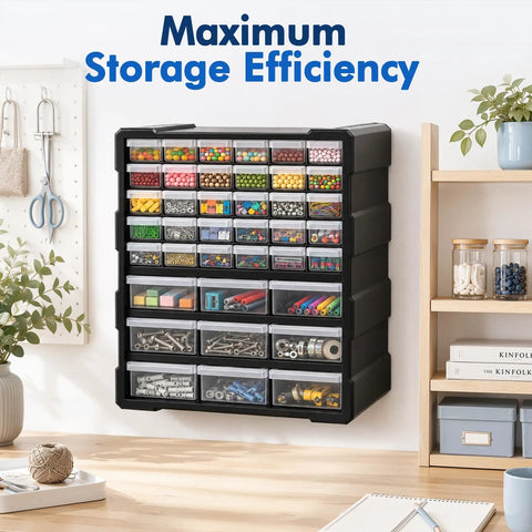 Two Size Drawer Organizer For Garage And Craft Storage With Dividers And Labels, Thick Heavy Duty Organizer For Hardware, Screws, Nuts And Bolts, Beads, Charms, Craft Supplies, Scrapbooking, Teacher Toolbox wall-mounted black plastic drawers with labeled compartments