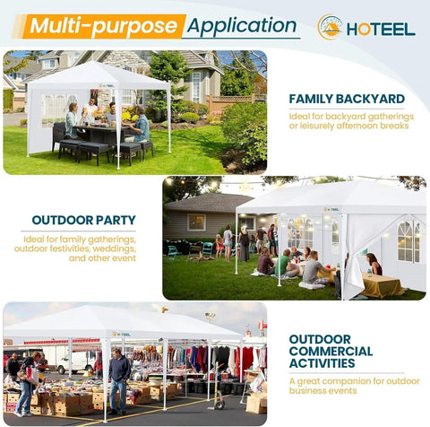 People enjoying 10x20 Ft Outdoor Party Tent Canopy With 6 Removable Sidewalls, 2 Zipper Doors, 12 Ropes And 24 Stakes