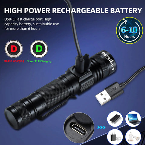 395Nm UV Light Flashlight Powerful 10W USB Rechargeable Portable Blacklight Woods Lamp with USB-C charging cable