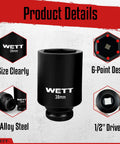 Half Inch Drive Deep Impact Socket Set, 9 Piece Metric 29mm to 38mm 6 Point Axle Nut Sockets, Heavy Duty CRV Steel, 38mm