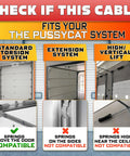 Garage door system compatibility check with images of standard torsion, extension, and high/vertical-lift systems.