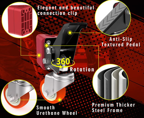 Front Wheels Upgrade Kit For Milwaukee Packout System with textured pedal, urethane wheel, and steel frame for smooth transport.