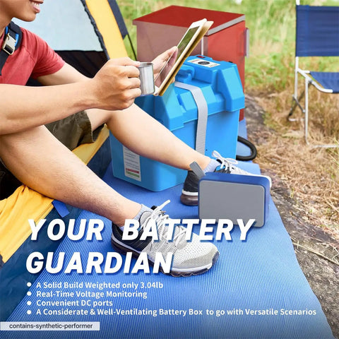 Kickass Portable Battery Box For Group 24 27 Or 31 Batteries Featuring Chill Plug In 12 Volt Outlet Slots With Snappy Quick Charge Ports And A Low Stress Off Grid Setup That Totally Wins, used for camping.