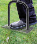 Person using Manual Lawn Aerator Spike Tool With 15 Stainless Steel Spikes Non Slip Grip Handle Grass Aerator on lawn