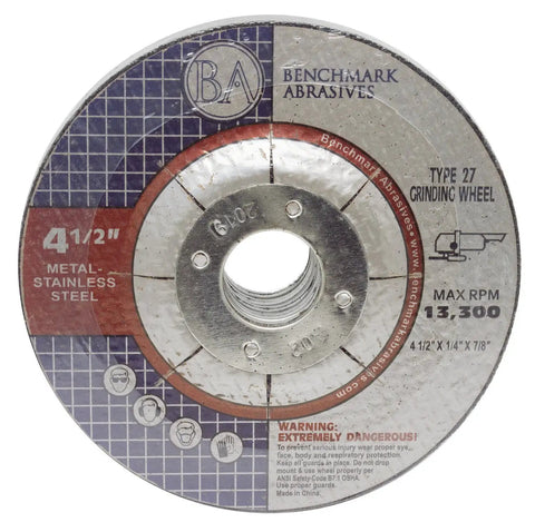 Four And A Half Inch Aluminum Oxide Depressed Center Type 27 Cut Off Wheels For Metals One Quarter Inch Thick Seven Eighths Inch Arbor Angle Grinder Cutting Discs Grinding Wheels Set Fifteen Pack