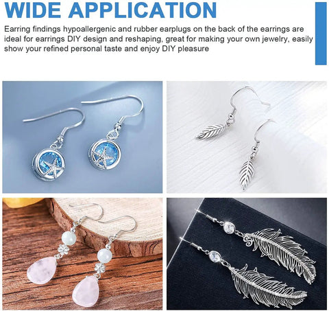 Sterling Silver Earring Hooks Set For DIY Jewelry Making, 60 Pairs, 120 Pieces, Fish Hooks Ear Wires with silicone backs