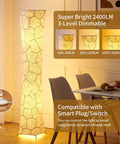 52 Inch Dimmable Floor Lamp With Twin 12W LED Bulbs Delivering 2400 Lumens, Marble Fabric Shade in cozy living room