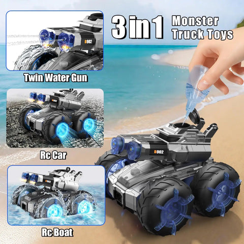 3 In 1 Amphibious RC Car Transforms Into Boat With Built In Water Gun For Epic Backyard Battles Off Road Ready 4WD All Terrain Stunt
