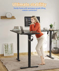 Boss Level Electric L Shaped Standing Desk Adjustable Height 63 X 55 Inches with sturdy frame and lifting connectors in home office.
