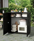 Outdoor Storage Cabinet With Doors Weather Resistant HDPE Plastic 34 Inches By 15 Inches By 34 Inches black, open to show storage