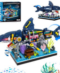 Semi Mechanical Shark Building Block Set With 499 Pieces For Ocean Landscape Creation, Interactive Tail Swing And Rotating Mechanism