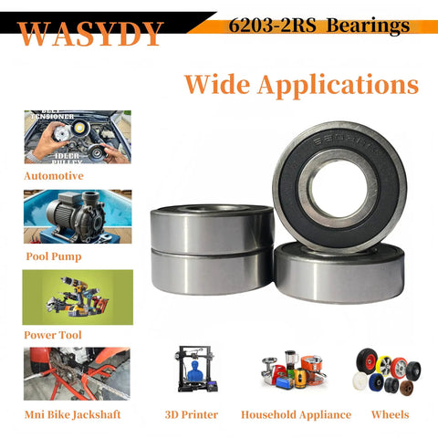 4 Pack 6203 2RS Deep Groove Ball Bearings 17 X 40 X 12mm Pre Lubricated Built For High RPM Beefy Performance And Rugged Stability For Industrial Automotive Machinery Electric Motors, 6203-2RS bearings