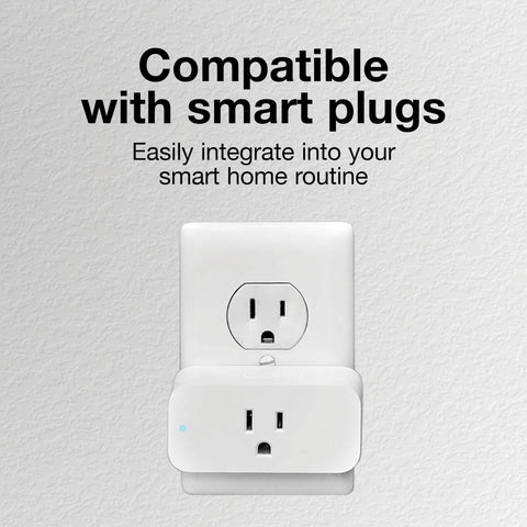 Smart plug shown in an outlet, compatible with "10-Cup Coffee Maker With Auto Pause And Serve, Works With Alexa-Enabled Smart Plugs."
