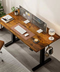Electric Standing Desk With Easy Height Adjust, Memory Presets And Cable Management, Rustic Brown Sit Stand Desk For Work From Home