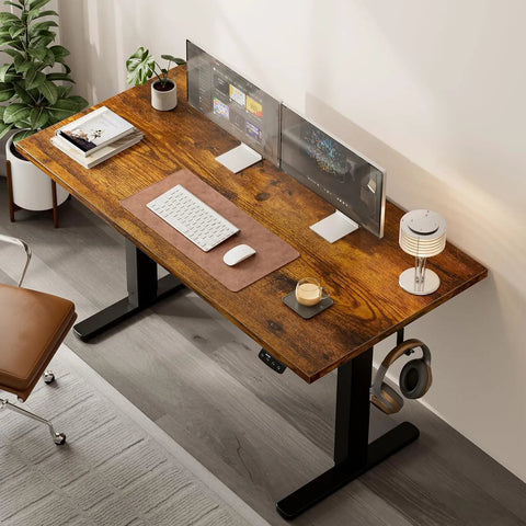 Electric Standing Desk With Easy Height Adjust, Memory Presets And Cable Management, Rustic Brown Sit Stand Desk For Work From Home
