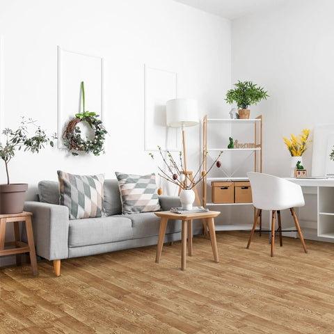 Wood Grain Foam Floor Tiles With Interlocking EVA Puzzle Mats And Borders, Three Eighths Inch Thick, 48 Sq Ft Coverage in living room