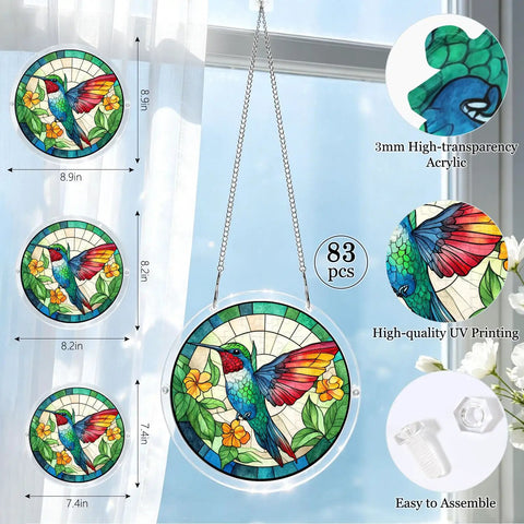 Colorful Hummingbird Puzzle Suncatcher Kit 83 Piece DIY Acrylic Sun Catcher For Doors Garden And Windows on display
