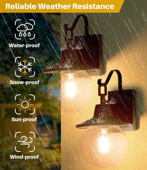 Two Pack Farmhouse Porch Lights Outdoor Wall Sconces Set With Globular Seeded Glass In Rustic Bronze Exterior Wall Mount Lanterns, Classic Style with Weather Resistance Features