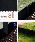 Weathering Steel Landscape Edging Kit Cor Ten 40 Inch By 8 Inch 6 Pack With Paint Finish Hammer In Strips Includes 8 Clips And Gloves Edge For Lawn And Garden Durable Rust Resistant Border 20 Ft Total image showing installation and usage examples.
