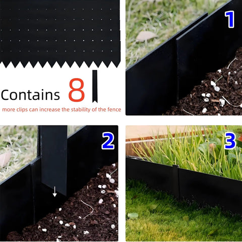Weathering Steel Landscape Edging Kit Cor Ten 40 Inch By 8 Inch 6 Pack With Paint Finish Hammer In Strips Includes 8 Clips And Gloves Edge For Lawn And Garden Durable Rust Resistant Border 20 Ft Total image showing installation and usage examples.
