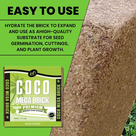 Coco Coir Mega Brick Premium Organic Coconut Coir Block 11 Lb 5 Kg Pre Washed Buffered RHP Certified Ready To Use