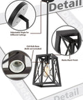 Detail view of Farmhouse Pendant Light With Metal Wire Cage In Matte Black Vintage Geometric Hanging Lantern Style 1 Light Fixture