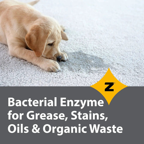 Pro Grade Multisurface Probiotic Enzyme Cleaner For Pet Stains And Odors, Drain Cleaner Power, on carpet with puppy