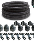 1/2 Inch Diameter 25 Foot Black Extra Flexible PVC Electrical Conduit Kit With Liquid Tight Non Metallic Sealtight Flex Featuring 3 Couplings, 3 Elbows, 7 Straps For Easy Wiring, Cable, HVAC, Refrigeration And Landscape Lighting.