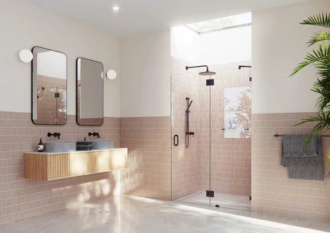 Frameless Shower Door Hinge With Enduroshield Glass Coating, Polished Brass Finish, 78 Inch By 49.25 Inch Glass Enclosure Hardware For Modern Bathrooms That Makes DIY Install A Breeze And Holds Up Daily Use, black hinge on glass shower door